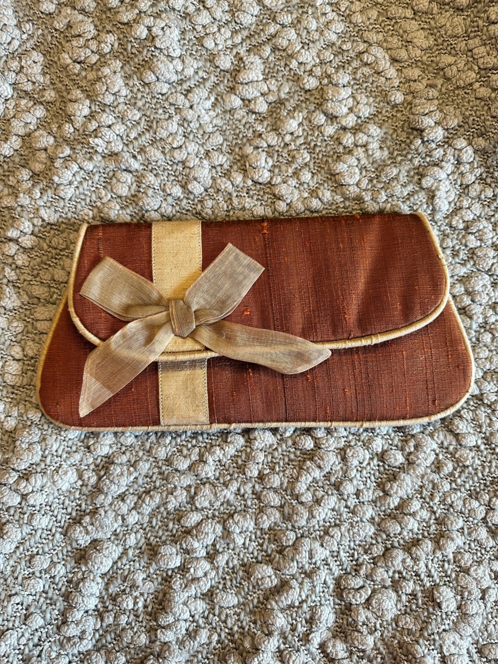 Silk Brown Clutch Bow Accent Evening Formal Chic Bag